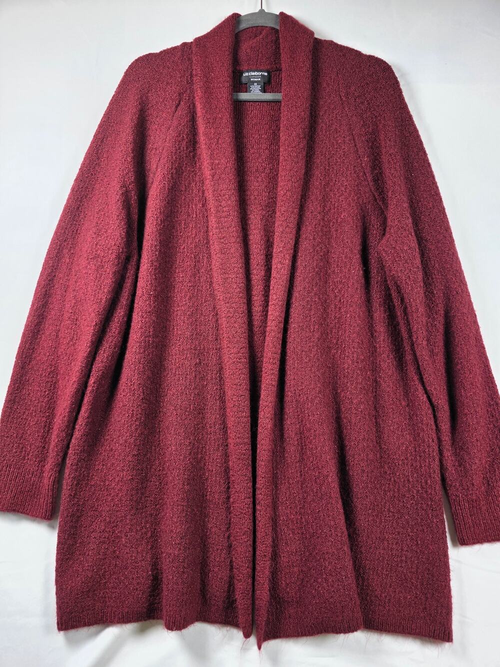 Women's Liz Claiborne burgundy knit shawl-collar cardigan sweater Size XXL